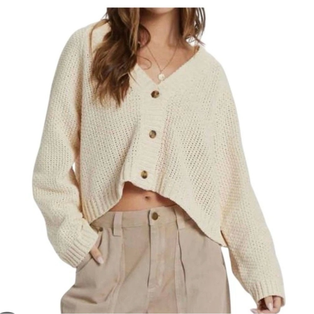 Billabong chenille Lennon Cream Button-Up Cardigan